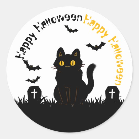 Halloween-Aufkleber mit schwarzer Katze Ronde Sticker (Voorkant)