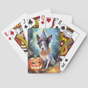 Halloween Australian Cattle with Pumpkins Scary Pokerkaarten