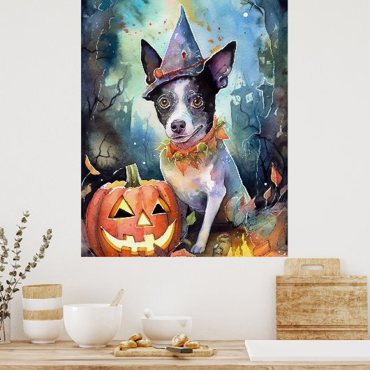 Halloween Australian Cattle with Pumpkins Scary Poster (Keuken)