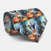 Halloween Australian Cattle with Pumpkins Scary Stropdas (Opgerold)