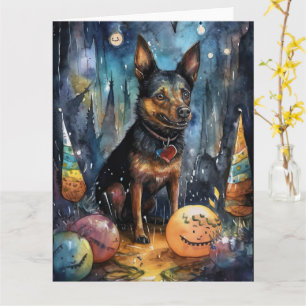 Halloween Australian Kelpie met pomkins Scary Kaart