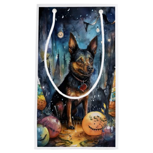 Halloween Australian Kelpie met pomkins Scary Klein Cadeauzakje (Voorkant)