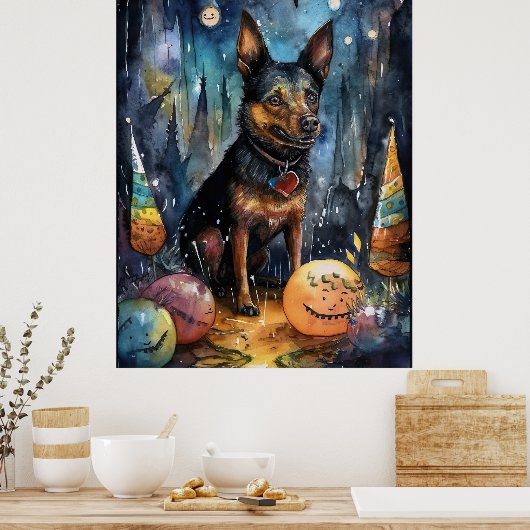 Halloween Australian Kelpie met pomkins Scary Poster (Keuken)