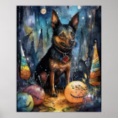 Halloween Australian Kelpie met pomkins Scary Poster (Voorkant)