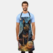 Halloween Australian Kelpie met pomkins Scary Schort (Gedragen)