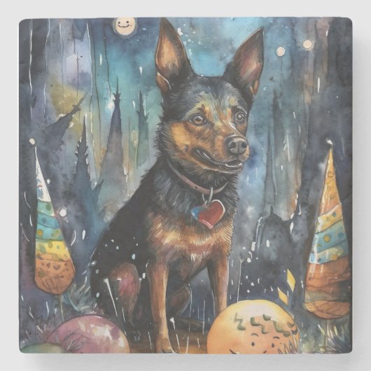 Halloween Australian Kelpie met pomkins Scary Stenen Onderzetter (Voorkant)