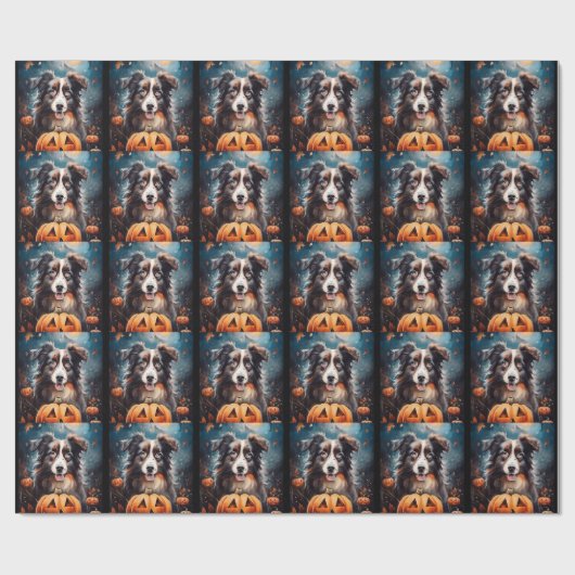 Halloween Australian Shepherd met pompoenen eng Cadeaupapier (Vlak)