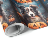 Halloween Australian Shepherd met pompoenen eng Cadeaupapier (Rol Hoek)