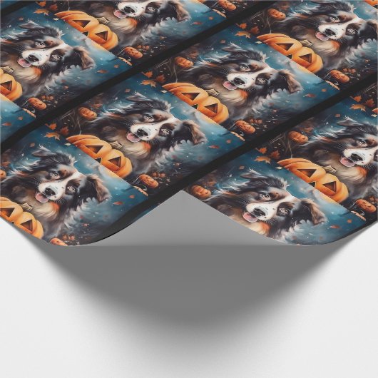 Halloween Australian Shepherd met pompoenen eng Cadeaupapier (Hoek)