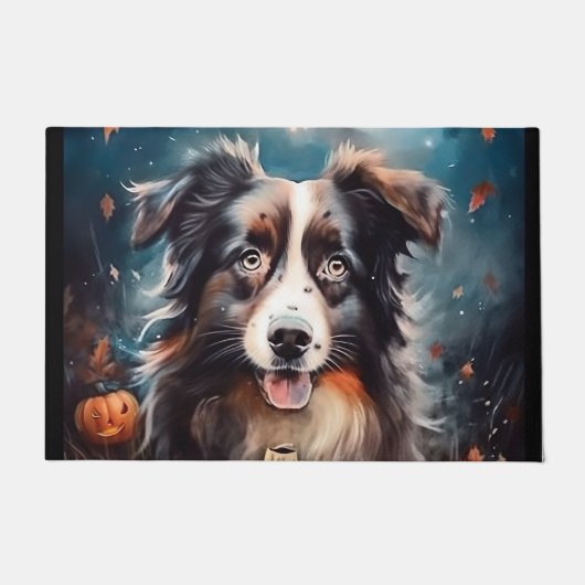Halloween Australian Shepherd met pompoenen eng Deurmat (Voorkant)