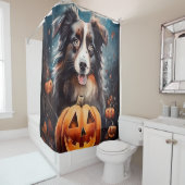 Halloween Australian Shepherd met pompoenen eng Douchegordijn (In situ)