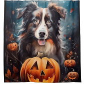 Halloween Australian Shepherd met pompoenen eng Douchegordijn (Voorkant)