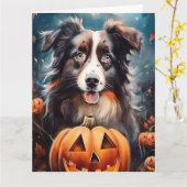 Halloween Australian Shepherd met pompoenen eng Kaart (Gele Bloem)