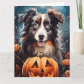 Halloween Australian Shepherd met pompoenen eng Kaart (Voorkant)