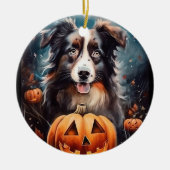 Halloween Australian Shepherd met pompoenen eng Keramisch Ornament (Voorkant)