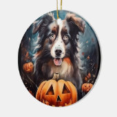 Halloween Australian Shepherd met pompoenen eng Keramisch Ornament (Links)