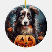 Halloween Australian Shepherd met pompoenen eng Keramisch Ornament (Achterkant)