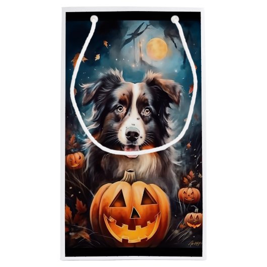 Halloween Australian Shepherd met pompoenen eng Klein Cadeauzakje (Achterkant)