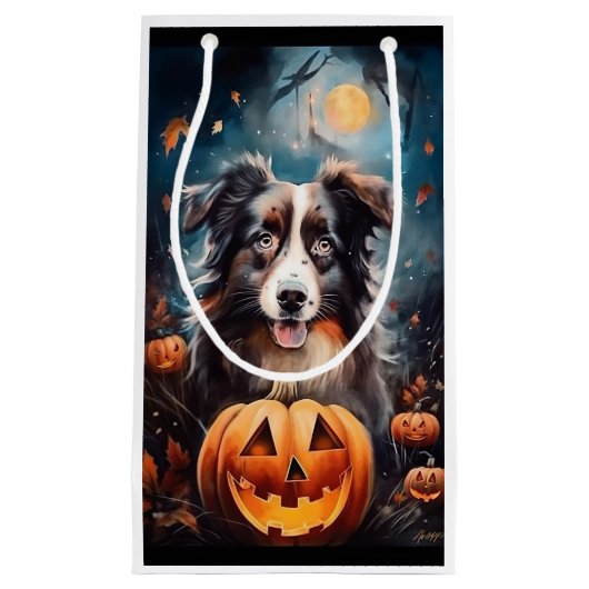 Halloween Australian Shepherd met pompoenen eng Klein Cadeauzakje (Voorkant)