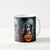 Halloween Australian Shepherd met pompoenen eng Koffiemok (Voorkant rechts)