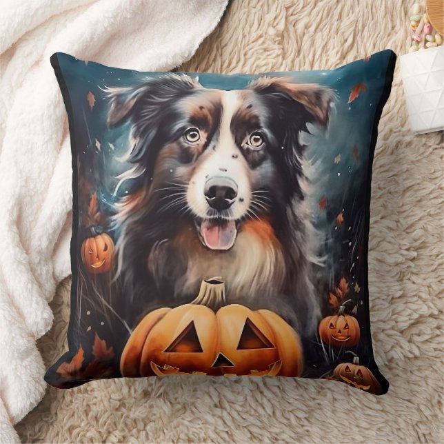 Halloween Australian Shepherd met pompoenen eng Kussen (Deken)