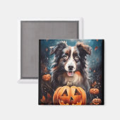 Halloween Australian Shepherd met pompoenen eng Magneet (Voorkant / Achterkant)