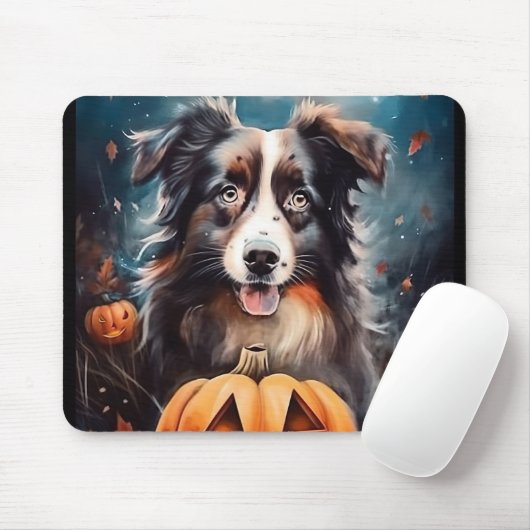 Halloween Australian Shepherd met pompoenen eng Muismat (Met muis)