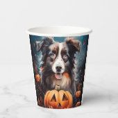 Halloween Australian Shepherd met pompoenen eng Papieren Bekers (Achterkant)
