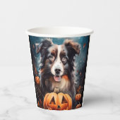 Halloween Australian Shepherd met pompoenen eng Papieren Bekers (Voorkant)