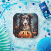 Halloween Australian Shepherd met pompoenen eng Papieren Bordje (Feest)