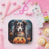 Halloween Australian Shepherd met pompoenen eng Papieren Bordje (Feest)