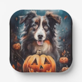 Halloween Australian Shepherd met pompoenen eng Papieren Bordje (Voorkant)
