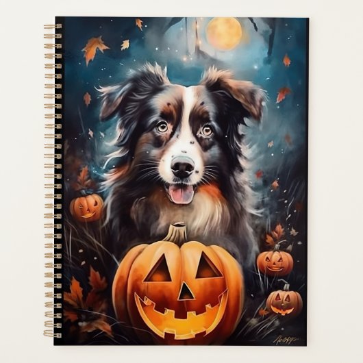 Halloween Australian Shepherd met pompoenen eng Planner (Voorkant)