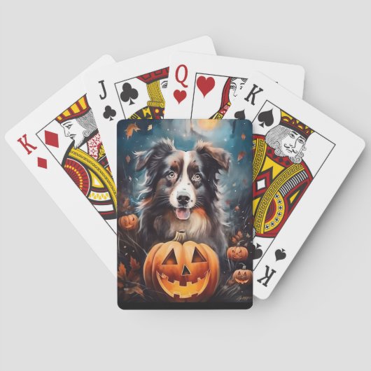 Halloween Australian Shepherd met pompoenen eng Pokerkaarten (Achterkant)