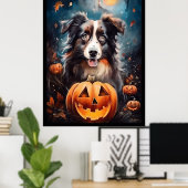Halloween Australian Shepherd met pompoenen eng Poster (Thuiskantoor)