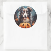 Halloween Australian Shepherd met pompoenen eng Ronde Sticker (Tas)