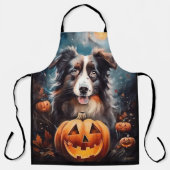 Halloween Australian Shepherd met pompoenen eng Schort (Voorkant)