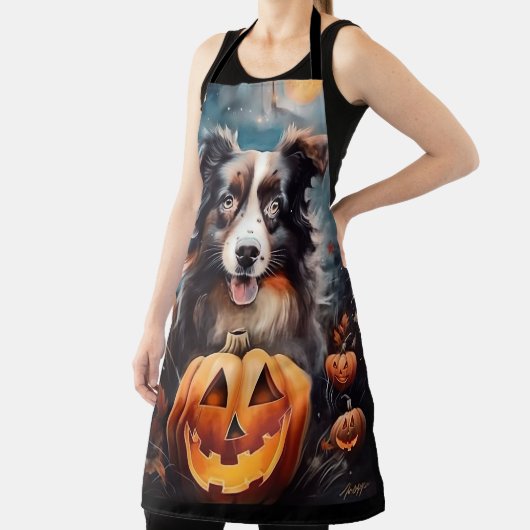 Halloween Australian Shepherd met pompoenen eng Schort (Insitu)