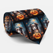 Halloween Australian Shepherd met pompoenen eng Stropdas (Opgerold)