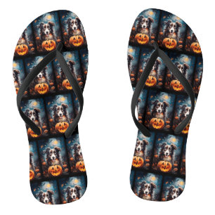 Halloween Australian Shepherd met pompoenen eng Teenslippers