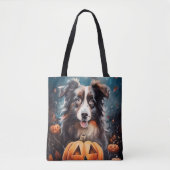 Halloween Australian Shepherd met pompoenen eng Tote Bag (Voorkant)