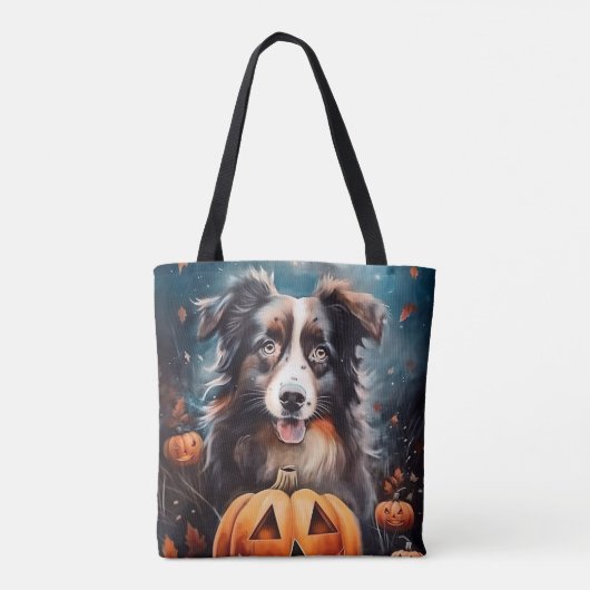 Halloween Australian Shepherd met pompoenen eng Tote Bag (Achterkant)