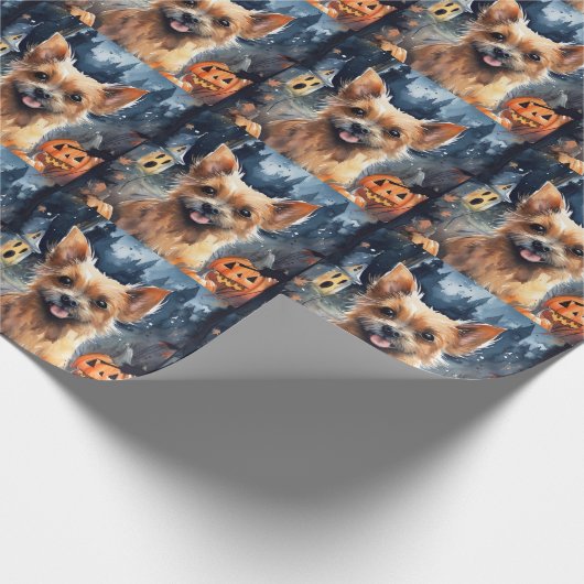 Halloween Australian Terrier met pomkins Scary Cadeaupapier (Hoek)