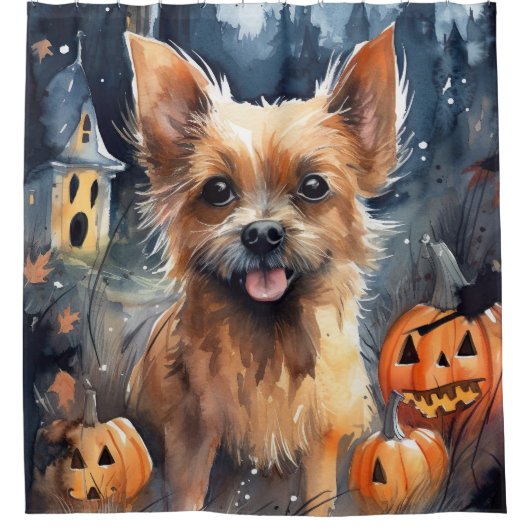 Halloween Australian Terrier met pomkins Scary Douchegordijn (Voorkant)