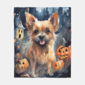 Halloween Australian Terrier met pomkins Scary Fleece Deken (Voorkant)