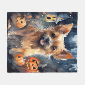 Halloween Australian Terrier met pomkins Scary Fleece Deken (Voorkant (Horizontaal))