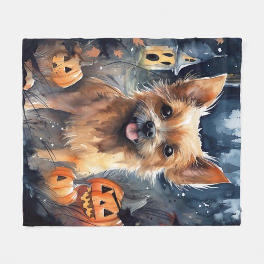 Halloween Australian Terrier met pomkins Scary Fleece Deken (Voorkant (Horizontaal))