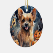 Halloween Australian Terrier met pomkins Scary Keramisch Ornament (Rechts)