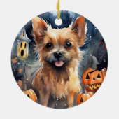 Halloween Australian Terrier met pomkins Scary Keramisch Ornament (Achterkant)