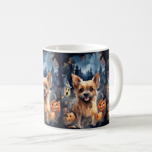 Halloween Australian Terrier met pomkins Scary Koffiemok (Voorkant rechts)